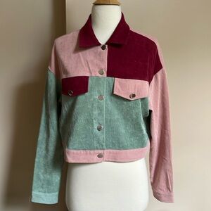 SHEIN XS multicolor cropped corduroy jacket